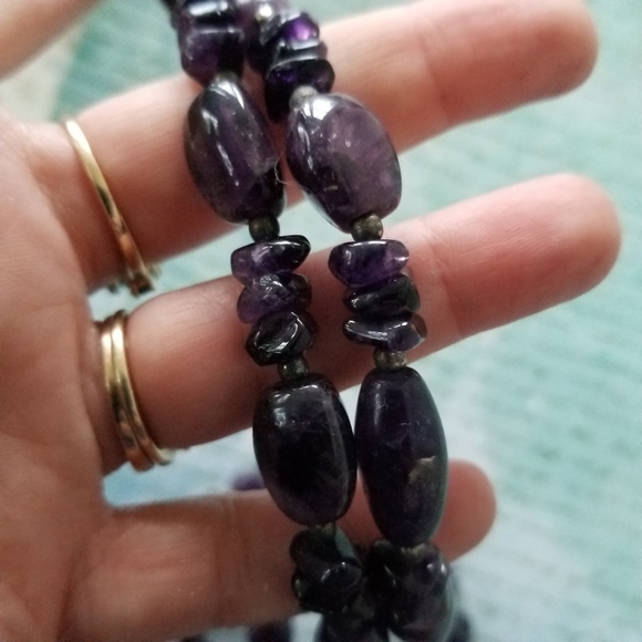 Relisted -Amethyst gemstone bead necklace purple real stone long strand silver - Picture 5 of 10